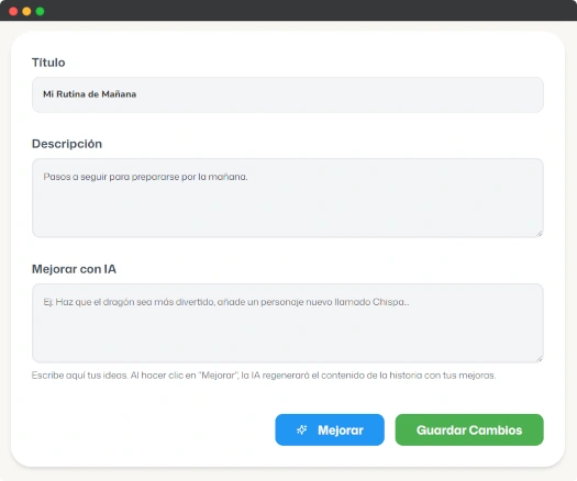 Imagen de cómo es la aplicación de CuentaAI por dentro. En ella se ve un formulario de creación del pictograma
